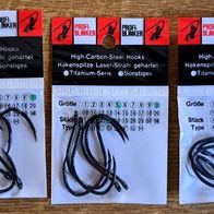 Neu! 15 Profi-Blinker Wahnsinnshaken Gr: 5/0 Schwarz System Öhrhaken Haken Hecht