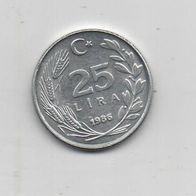 Münze Türkei 25 Lira 1986