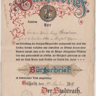 Gößnitz 1919 Bürgerbrief Bürgerrecht Fabr. Franz Gerschau geb. in Krelau Schlesien