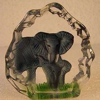 Kristall-Glasobjekt / Briefbeschwerer " Elefanten-Kuh mit Kalb " *