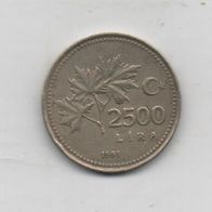 Münze Türkei 2500 Lira 1991