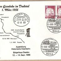 5244 Daaden 1986 11.9. Eisenbahn Schmuckumschlag Betzdorf Grube Biersdorf Bahnpost