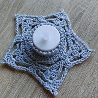 Teelichthalter mit LED Kerze gehäkelt 100% Baumwolle