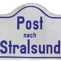 Stralsund Emailleschild Post nach Stralsund 175 mm x 315 mm