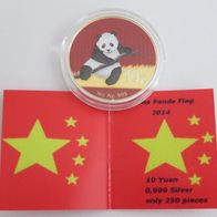 10 Yuan CHINA PANDA Münze 2014 in China FLAG, Color + Gilded