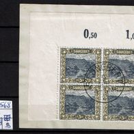 Los H19568: Saargebiet Mi. 53 a, gest. Viererblock als Briefstück
