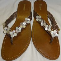 S Graceland Sandalen Damen Gr. 42 Zehentrenner Flip-Flops Obersohle Leder Sohle u Ri