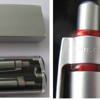 UMA-Schreib Set, OVP Box: Kugelschreiber+Bleistift LUCKY, silber-rot, Gedenkklappetui