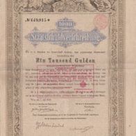 Wien Staatschuldverschreibung über1000 Gulden 1. Juli 1868 Faltblatt Nr.: 449,915