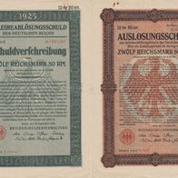 Auslosungsschein Zwölf Reichsmark Doppelblatt 25.9.1925 Buchstabe A 40187