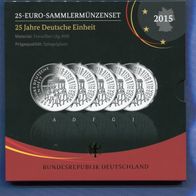 5 x 25 Euro Sammlerm. BRD 2015 "25 Jahre Deutsche Einheit" PP, Neu, OVP