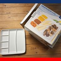 8 weisse Fundueteller 24x24 cm in OVP