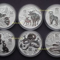 6 x 1 Oz Unze Australien Lunar III 2020 - 2025 st