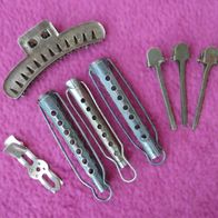 Original DDR Metall Lockenwickler + Klemmen / Klammern 50er Jahre Vintage 8-tlg