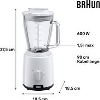 Braun PowerBlend 1 Standmixer mit 1,5 l Glas-Mixaufsatz Zerkleinern, Pürieren & Mixen