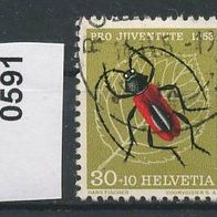 Schweiz Mi. Nr. 591 "Pro Juventute 1953 Postwert 30 + 10 C - Purpurbock o <