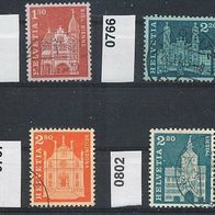 Schweiz Mi. Nr. 764 + 766 + 767 + 802 Postgeschichtliche Motive und Baudenkmäler o <