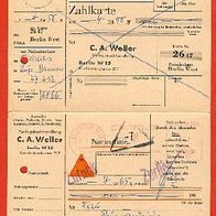 Nachnahme Zahlkarte gelaufen Berlin 27.2.1956 Karte ist gelocht.