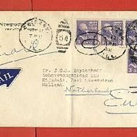 USA Brief Air Mail gest. ansehen mit verschiedene Stempeln 5er Streifen mit Linienpaar
