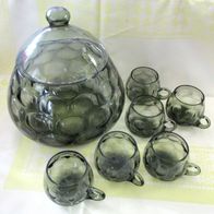 schöne alte Bowle aus Rauchglas - mit 6 Gläsern - schöne Erhaltung