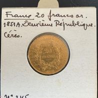 MDS Frankreich 20 FRANCS 1851 A "CERES", Gold