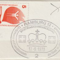 SST Hamburg 12 , 1973, Briefmarkenwerbeschau auf Briefstück