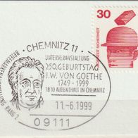 SST Chemnitz 11 , 1999, 250. Goethe Geburtstag , uf Briefstück
