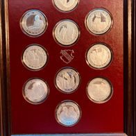 10 Silbermedaillen "Die Ära Adenauer" 24karätiges Gold auf Sterlingsilber (925/1000)