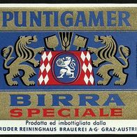 ALT ! Bieretikett "Puntigamer Birra Sp." Brüder Reininghaus Brauerei Graz Österreich