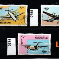 L968 Guinea-Bissau MiNr. 754 + 755 + 756 - Zivilluftfahrt -Fligzeuge - o gestenpelt
