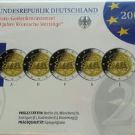 5 x 2 Euro Gedenkmünzen BRD 2007 "50 Jahre Römische Verträge" A-J, PP, OVP
