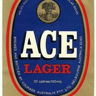 ALT ! Bieretikett "ACE LAGER" Brauerei Courage Australia Ltd. Melbourne Australien