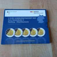 5 x 2 Euro Sammlerm. BRD 2023 Länderserie II "Hamburg-Elbphilharmonie" A-J, PP, OVP