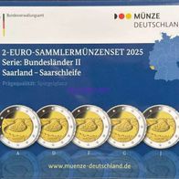 5 x 2 Euro Sammlerm. BRD 2025 Länderserie II Saarland "Saarschleife" A-J, PP, OVP