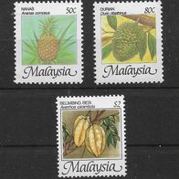 022) Malaysia 1986 Früchte Mi. Nr. 331/32/34 postfrisch