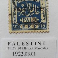 1922- EEF Postage Paid - Overprinted -one of first Palestinian stamps Mi: GB-PS 46