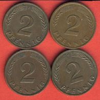 2 Pfennige 1950 D, F, G, J. kompl.