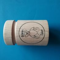 Spardose aus Holz, Bären Taler, Zylinder 9cm hoch, D 5.5 cm