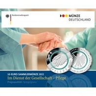 10 Euro Sammlerm. BRD 2022 "Im Dienst der Gesellschaft-Pflege" G, PP, OVP im Blister