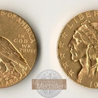 Amerika U.S.A. Goldmünze 8,36 g. Half Eagle Indian Head 5 Dollars 1909