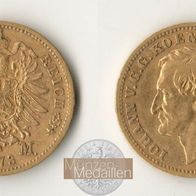 Dt. Kaiserreich Sachsen Goldmünze 3,982 g. Johann (1854-1873) 10 Mark 1873 E
