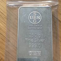 250g Silberbarren 999er Feinsilber UBS Schweiz