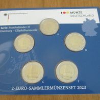 5 x 2 Euro Sammlerm. BRD 2023 Länders. II "Hamburg-Elbphilharmonie" A-J, St, Neu, OVP