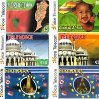 6 verschiedene Prepaid Telefonkarten - Voice Telecom , gebraucht und leer