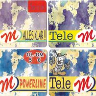 4 verschiedene Prepaid Telefonkarten - Tele M , gebraucht und leer