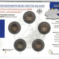 5 x 2 Euro Sammlerm. BRD 2006 Länders. Schleswig-Holst "Holstentor" A-J, St, Neu, OVP