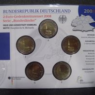 5 x 2 Euro Sammlerm. BRD 2008 Hamburg "Hauptkirche St. Michaelis" A-J, St, Neu, OVP