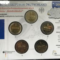5 x 2 Euro Sammlerm. BRD 2009 Saarland "Ludwigkirche, Saarbrücken" A-J, St, Neu, OVP