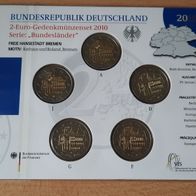 5 x 2 Euro Sammlerm. BRD 2010 Bremen "Roland und Rathaus" A-J, St, Neu, OVP
