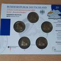 5 x 2 Euro Sammlerm. BRD 2011 Nordrhein-Westfalen "Kölner Dom" A-J, St, Neu, OVP